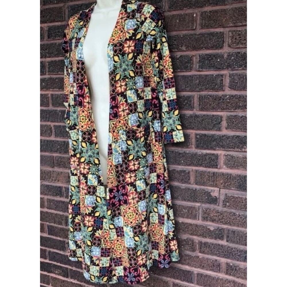 LuLaRoe Sarah Multicolor Stained Glass Moroccan Mosaic Duster Open Cardigan XS - Picture 5 of 9